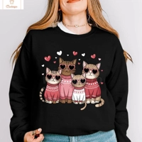 Valentines Cat Print Hip Hop Hoodie