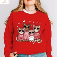 Valentines Cat Print Hip Hop Hoodie