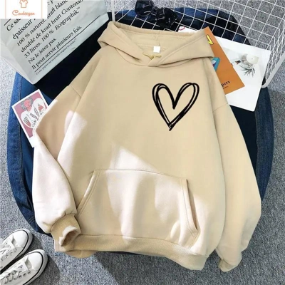 Womens Heart Print Fleece Sweatshirt