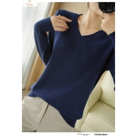 Peach V-neck Long Staple Cotton Sweater