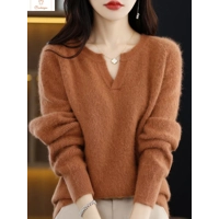 Mink Cashmere V-neck Pullover Sweater