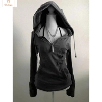 Gray Vintage Long Sleeve Women Top