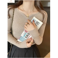 Chic V-neck Knitted Ribbed Sweater