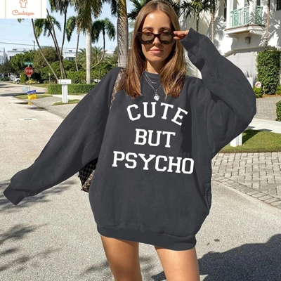 Seeyoushy CUTE BUT PSYCHO Long Sleeve O-neck Ladies Top