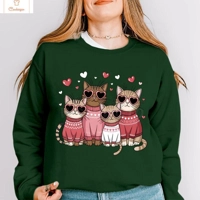 Valentines Cat Print Hip Hop Hoodie