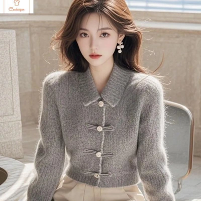 Womens Chic Wool Knitted Cardigan Sweater