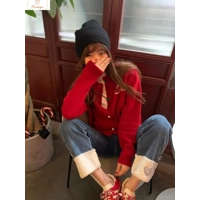 Fashionable Cashmere Snowman Embroidered Cardigan