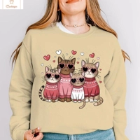 Valentines Cat Print Hip Hop Hoodie