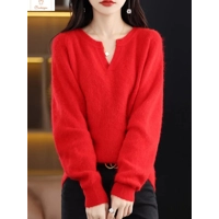 Mink Cashmere V-neck Pullover Sweater