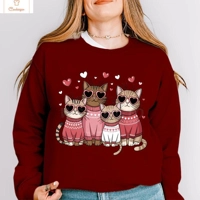 Valentines Cat Print Hip Hop Hoodie