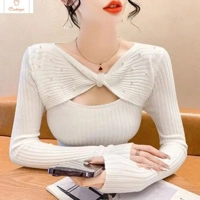 Womens V-Neck Bow Knit Sweater