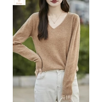 Womens Merino Wool V-neck Pullover Sweater