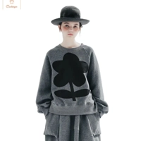 Grey Round Neck Floral Hoodie Sweater