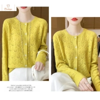 Womens 100% Wool Hollowed Out Cardigan