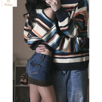 Cardeegan Retro Rainbow Striped Sweater