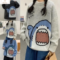 Cartoon Shark Print Oversized Sweater