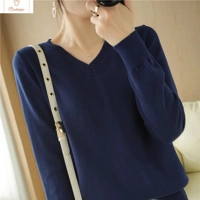 Peach V-neck Long Staple Cotton Sweater
