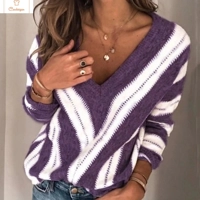 Loose Striped V-Neck Knit Sweater