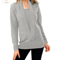 Knitted Deep V-Neck Long-Sleeve Sweater