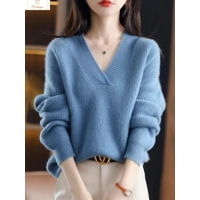 Womens V-neck Loose Knit Sweater