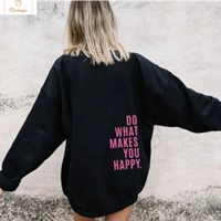 Happy Vibes Letter Print Fleece Hoodie