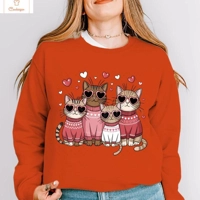 Valentines Cat Print Hip Hop Hoodie