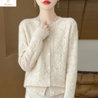 Womens 100% Wool Hollowed Out Cardigan