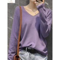 Womens V-Neck Knit Sweater Pullover