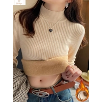 Womens Retro Red Velvet Turtleneck Sweater