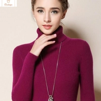 Fashionable Womens Turtleneck Jumper with Thermal Striped Knit