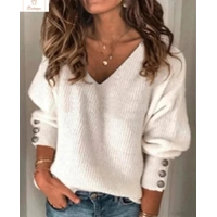 Loose Long Sleeve V-Neck Knit Sweater