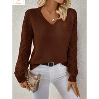 Casual V Neck Knit Sweater for Women