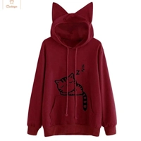 Cute Cat Print Hooded Sweatshirt for Women
