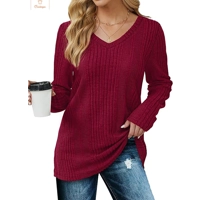 Cozy Wine Red Knit V-Neck Sweater