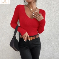 Womens V-Neck Rib Knit Sweater