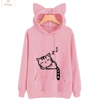 Cute Cat Print Hooded Sweatshirt for Women