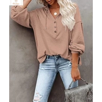 Womens Casual Button Hoodie Sweatshirt