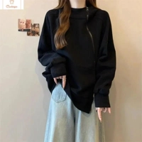 Plus Size Diagonal Zipper Hoodie