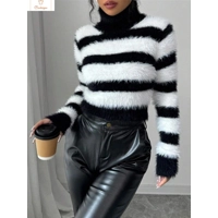 Striped Winter Warm-Up Womens Pullover