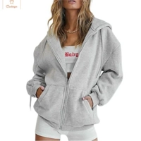 Fashion Gray Zip-Up Hoodie for Women