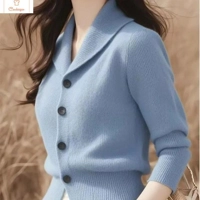 Slim Turn-down Collar Knitted Cardigan