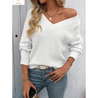Womens Knitted Hollow V-Neck Sweater