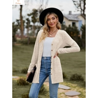 V-Neck Solid Color Cardigan Coat