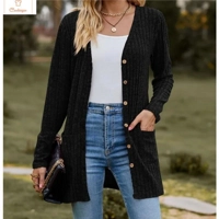 V-Neck Solid Color Cardigan Coat