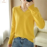Peach V-neck Long Staple Cotton Sweater