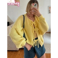 Oversized Pink Bow Tie Cardigan Sweater