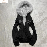 Gray Velvet Hooded Sweatshirt Jacket