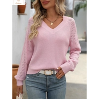 Womens Knitted Hollow V-Neck Sweater