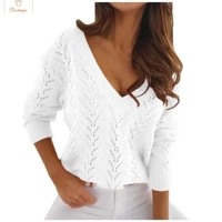 Mocha V-Neck Cutout Knit Sweater