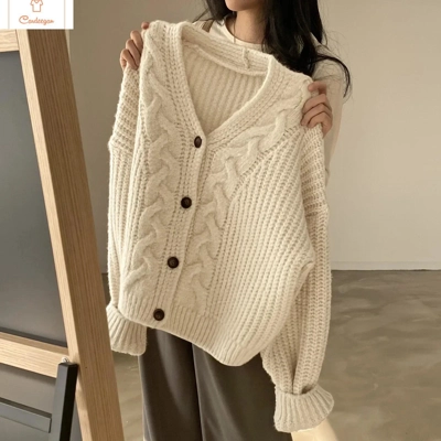 French Retro Twist V-neck Cardigan Sweater